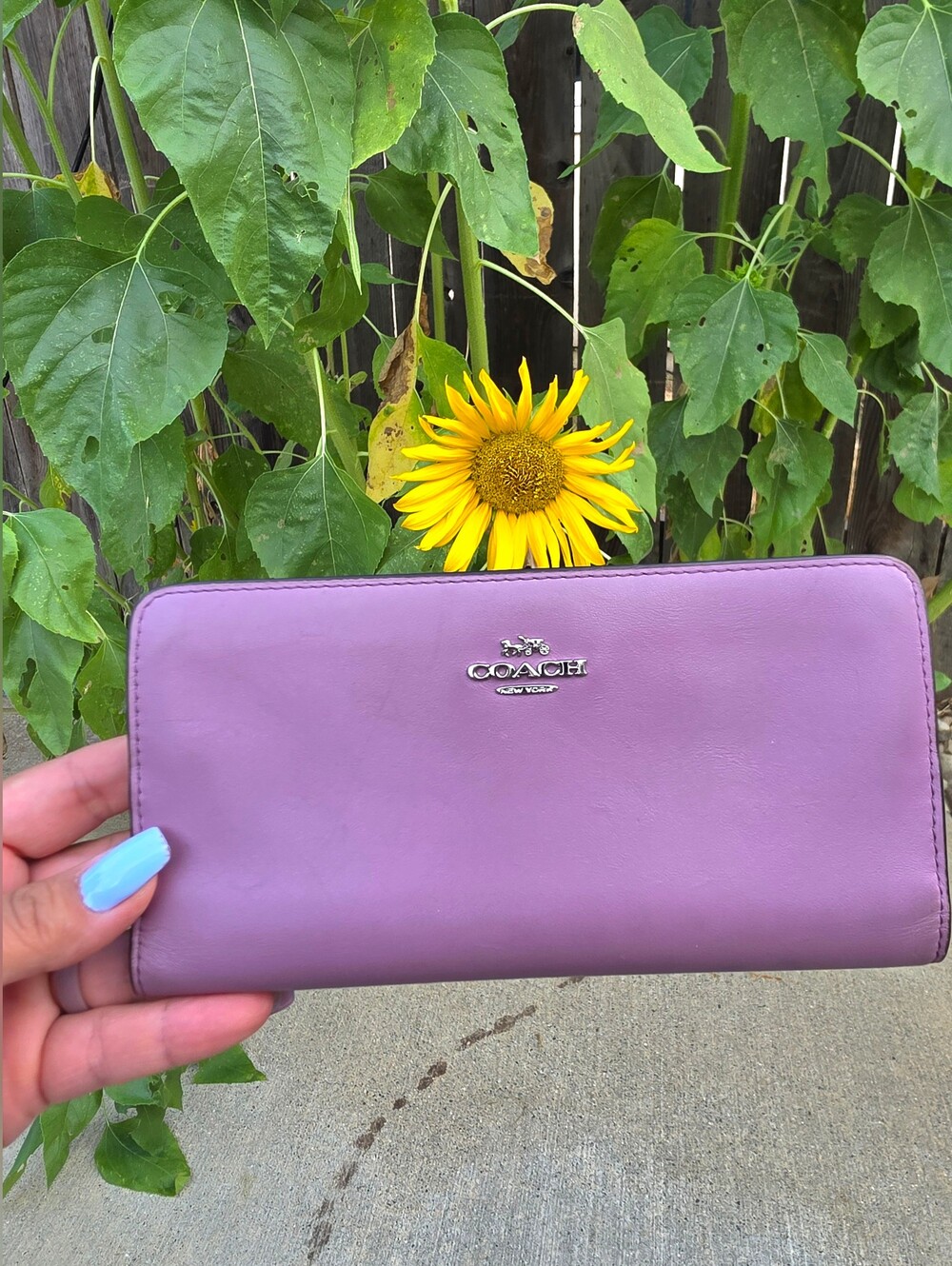 Coach Lavender Lilac Leather Zip-Around Wallet with Silver Logo
